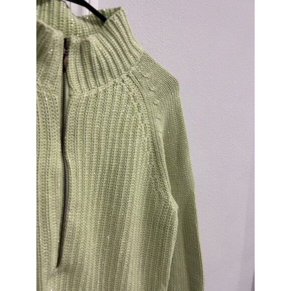 Crazy Horse Liz Claiborne Light Green Ribbed Half-Zip Sweater Sz Medium - Picture 5 of 11